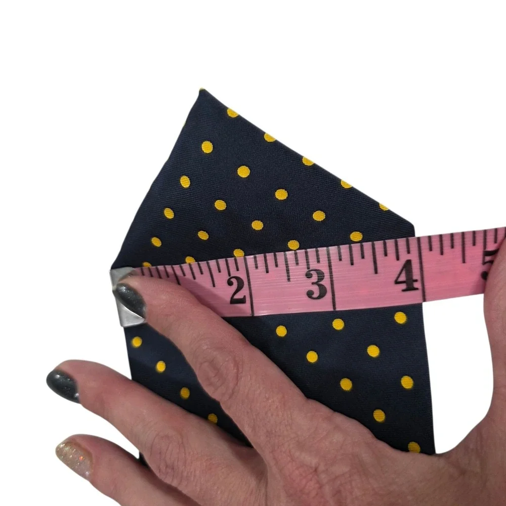 Faconnable Silk Polka Dot Necktie Navy‎ Blue Yellow Handmade Made in France